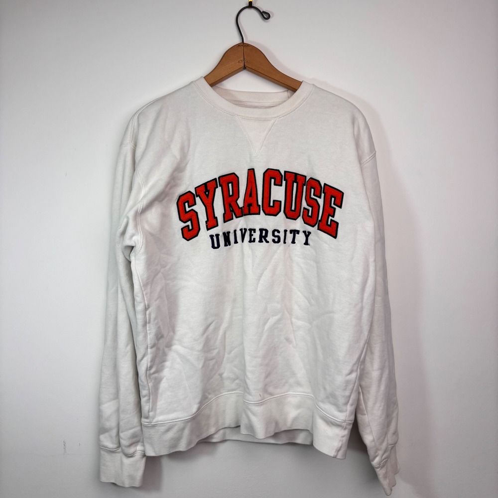 Big Cotton Syracuse University Embroidered College Crewneck Sweatshirt White M